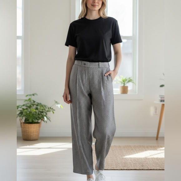 Scenario Pants - Vintage Scenario Women's Wool metallic Silver and black geometric pattern pants